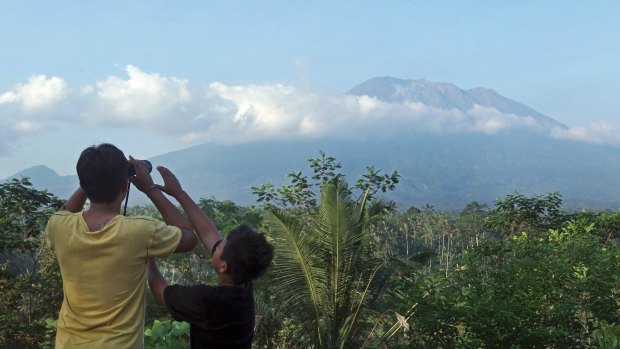 Rising smoke has been seen from Mount Agung, pictured here on Wednesday.