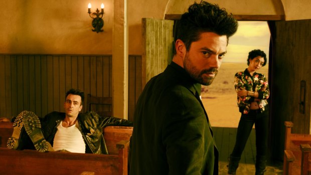 Joseph Gilgun, Dominic Cooper and Ruth Negga in Preacher.