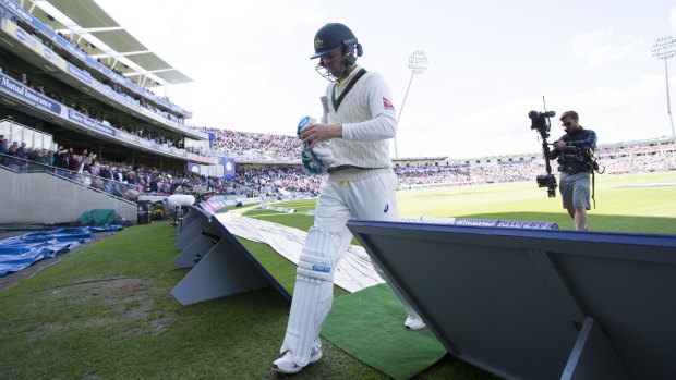 Michael Clarke leaves the Edgbaston arena after being one of five top-six batsmen dismissed for a single-figure score.