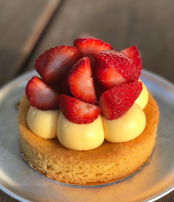 Strawberry Breton tart with vanilla bean custard at Bam Bam Bakehouse.
