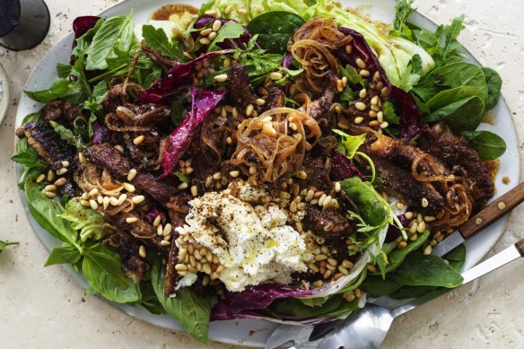 Italian-ish beef salad with balsamic dressing and ricotta.