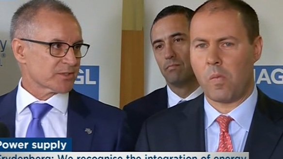 South Australia Premier Jay Weatherill takes a rare glance at Energy Minister Josh Frydenberg during the tense exchange.
