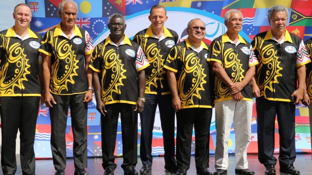Prime Minister Tony Abbott. pictured centre at the Pacific Island Leaders Forum in Port Moresby on Thursday, has flagged that he prefers a plebiscite.