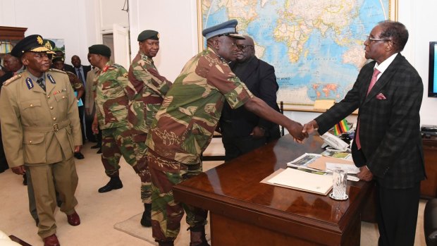 Robert Mugabe met military generals in Harare on Sunday to negotiate his exit.