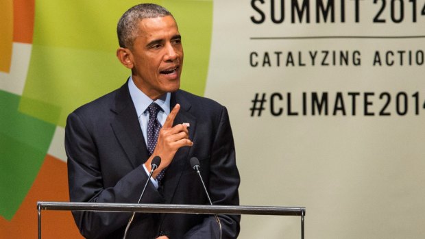 US President Barack Obama speaking at the United Nations Climate Summit in New York last year.