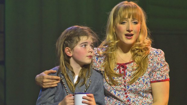 Elise McCann (Miss Honey) with Molly Barwick (left), who played Matilda in the Sydney production of Matilda.