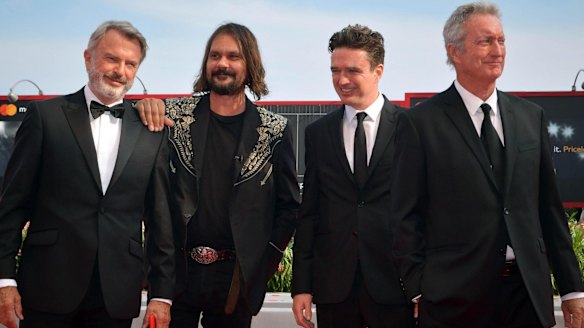 Director Warwick Thornton with (from left) actors Sam Neill, Matt Day and Bryan Brown at the world premiere of <i>Sweet Country</i> at the Venice Film Festival in September.