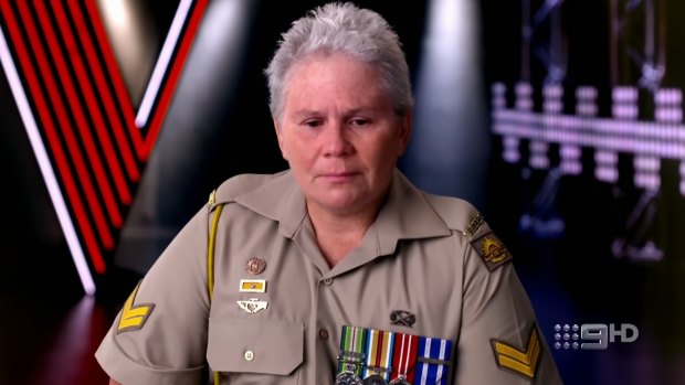 Chrissy Ashcroft, the 49-year-old Afghanistan War veteran who won a spot in Team Delta (Goodrem) after singing Cold Chisel's When the War is Over on The Voice.