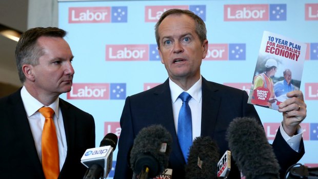 Opposition Leader Bill Shorten and shadow treasurer Chris Bowen after the Queensland Labor Business Breakfast on Wednesday.