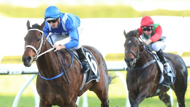Fairway star: Hugh Bowman and Winx romp home for the horse's 10th straight win on Saturday.