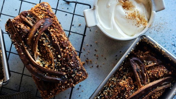 Banana bread with chai spiced creme fraiche.