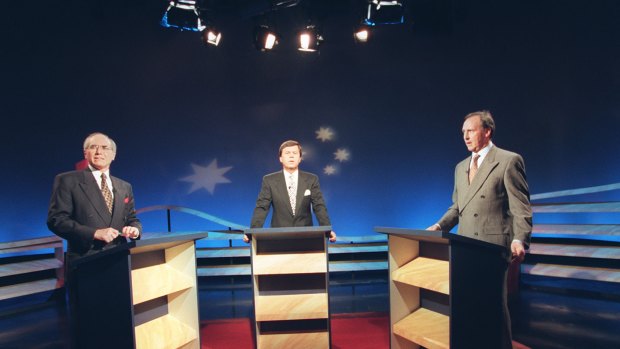 Paul Keating and John Howard during the 1996 election debate.