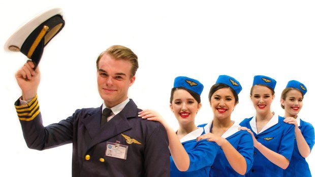 Alexander Clubb as Frank Abagnale Jr impersonaties a pilot  in Dramatic Productions' Catch Me If You Can.
