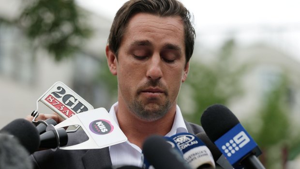 Mea culpa: Mitchell Pearce fronts the media in January last year.