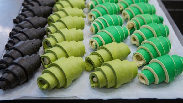 Matcha croissants (centre) from Agathe Patisserie.