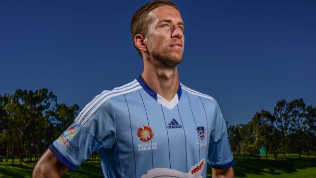 Marquee player Marc Janko enjoying the sun at the Sydney FC media day prior to the grand final clash with Melbourne Victory this weekend in Melbourne.
