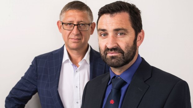 Waratahs CEO Andrew Hore, right with executive coach Jay Hedley.