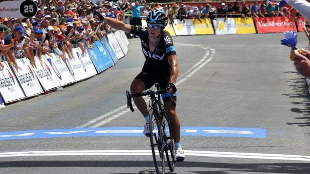 Going for a hat-trick: Richie Porte wins stage five on Willunga Hill this year.