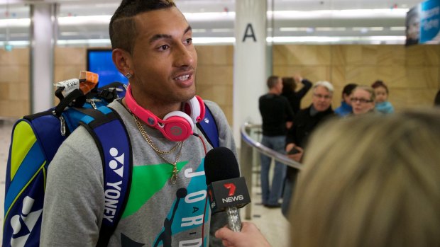 Nick Kyrgios arrives at Sydney International Airport on Wednesday night