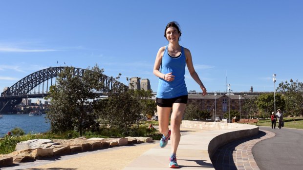 Claire Carmichael running at Barangaroo Park.
