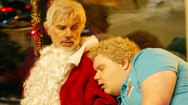 Billy Bob Thornton stars as Willie Stoke with Brett Kelly as Thurman Merman in <i>Bad Santa 2</i>.