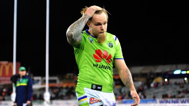 A dejected Blake Austin leaves Canberra Stadium after Monday's loss to the Tigers.