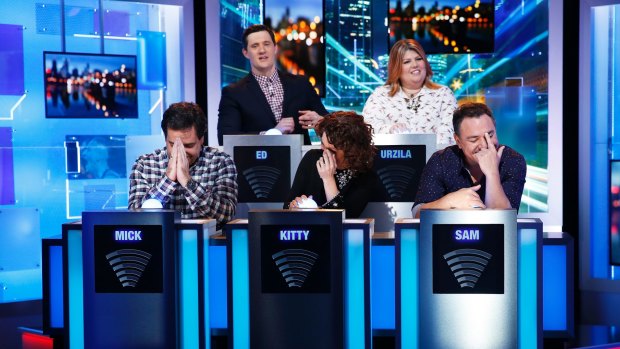 Carlson, seen with Ed Kavalee, Mick Molloy,  Kitty Flanagan and Sam Pang is a regular on <i>Have You Been Paying Attention?</I>.