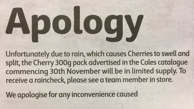 An apology notice printed by Coles.