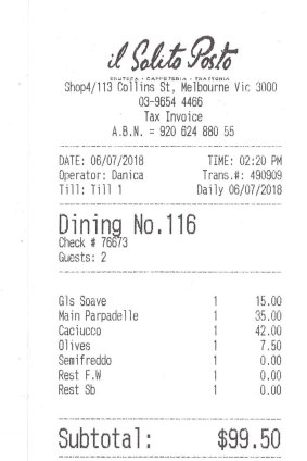 Receipt for lunch with John Bell