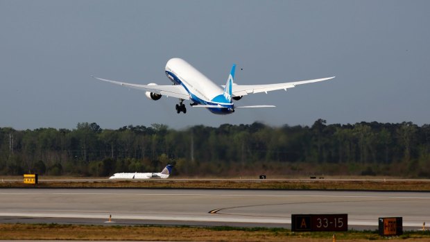 Up, up and away ... the new Boeing 787-10 Dreamliner takes off.