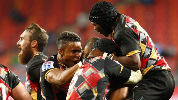 Happy chappies: Southern Kings celebrate their win over the Sunwolves at Nelson Mandela Bay Stadium in Port Elizabeth.