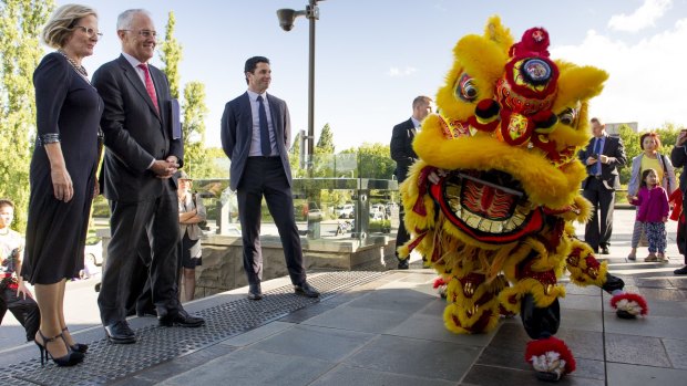 Prime Minister Malcolm Turnbull and Lucy Turnbull at the official opening of National Library's summer exhibition: Celestial Empire: Life in China 1644-1911 ahead of Chinese New Year on Sunday.