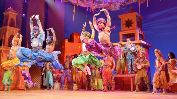 Performers in the Disney production of <i>Aladdin</i>.