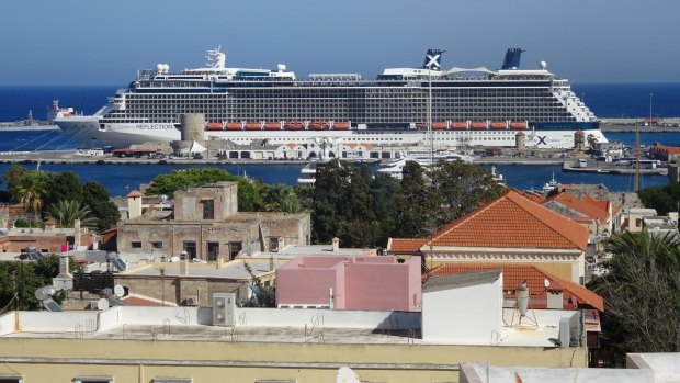 Celebrity Reflection  ... The ship moored in Rhodes, Greece. 