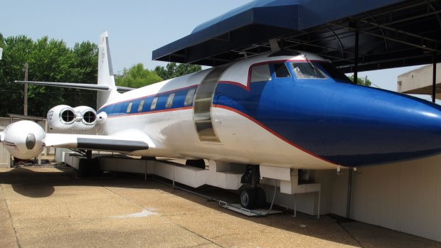 The Hound Dog II, one of two jets once owned by late singer Elvis Presley, on display at Graceland in Memphis, Tennessee.