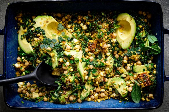 There's no shortage of avocado in this grain salad.