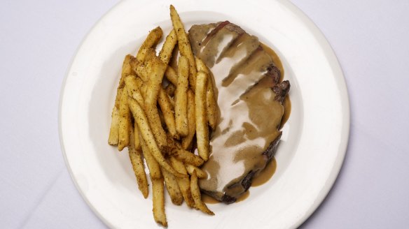 Steak frites with Diane sauce.