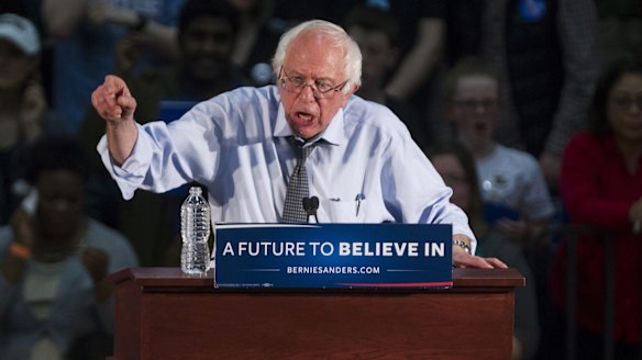 Senator Bernie Sanders, an independent from Vermont and 2016 Democratic presidential candidate, speaks at a campaign rally at Milton High School, Massachusetts, on Monday.
