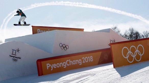 Out of Games: Tess Coady flies through the air during a slopestyle training session at the Phoenix Snow Park.