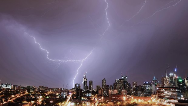 Storm over Melbourne CBD from Docklands