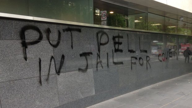 Anti-George Pell graffiti outside the County Court. 