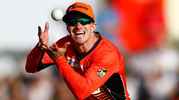Michael Klinger keeps his eye on the ball for the Perth Scorchers
