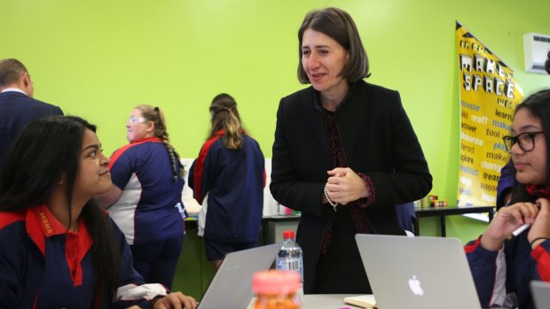 Charting change: Premier Gladys Berejiklian announced 2017 NAPLAN results at Moorefield Girls High School.