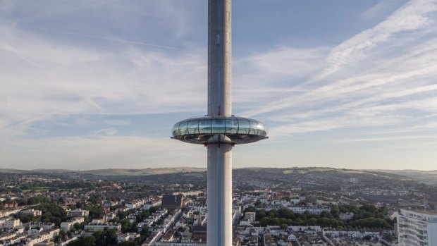 The i360's futuristic donut-shaped observation pod can accommodate 200 people.