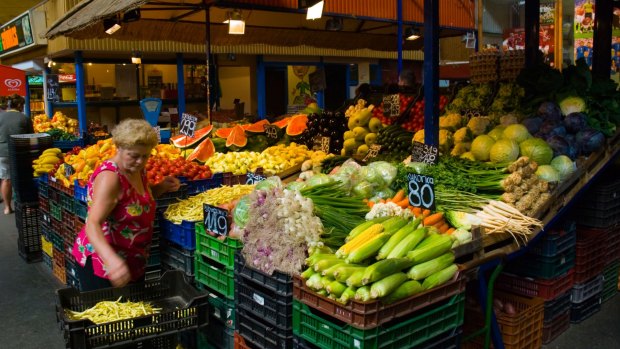 The indoor market at Hunyadi ter square in Budapest.