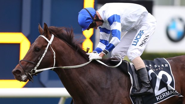 Late starter: Glen Boss rides Kermadec to win The Doncaster Mile.
