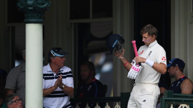 Digging deep: Joe Root returns to the pitch after retiring injured.