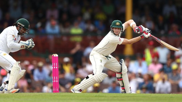 Test captain Steve Smith bats during day four of the Third Test against Pakistan at the SCG. 