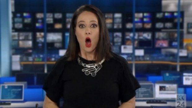 Natasha Exelby at the moment she realised she was on air on Saturday night.