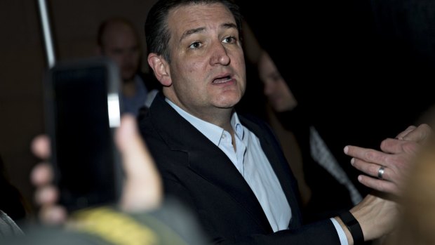 Going for broke in Florida and Ohio: Senator Ted Cruz speaks during a caucus night rally in Las Vegas.